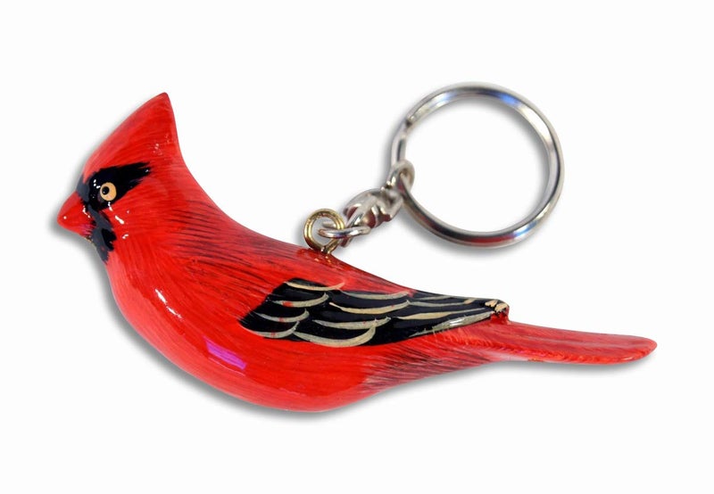 Hand Painted Red Male Cardinal Bird Keychain